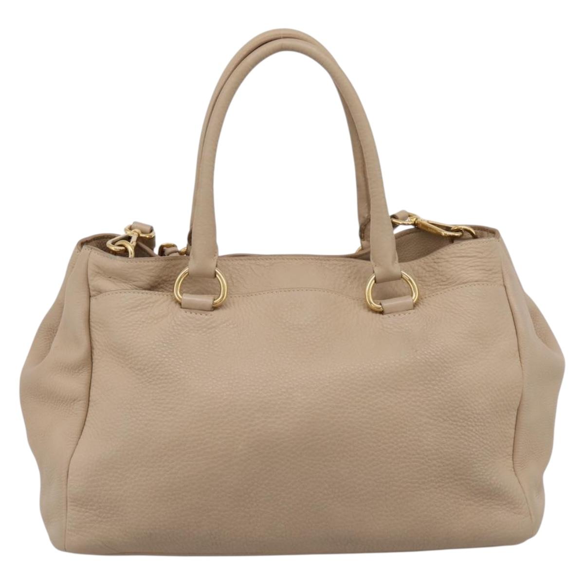 PRADA Hand Bag Vittero Dino Leather 2way Beige Gold Auth 199142V - Jerrillo image 2