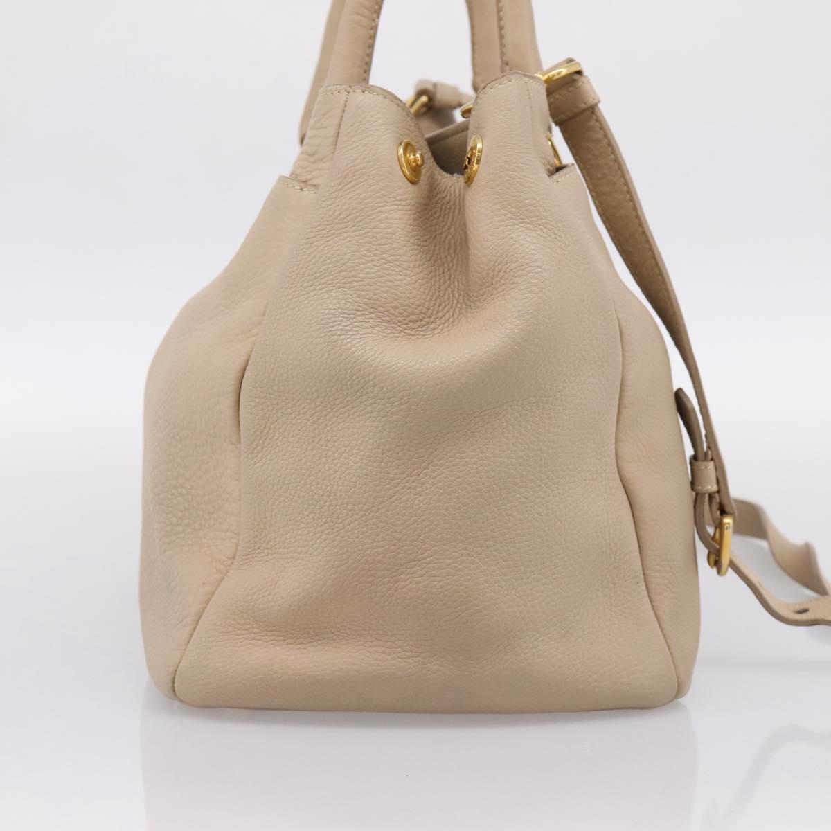 PRADA Hand Bag Vittero Dino Leather 2way Beige Gold Auth 199142V - Jerrillo image 3
