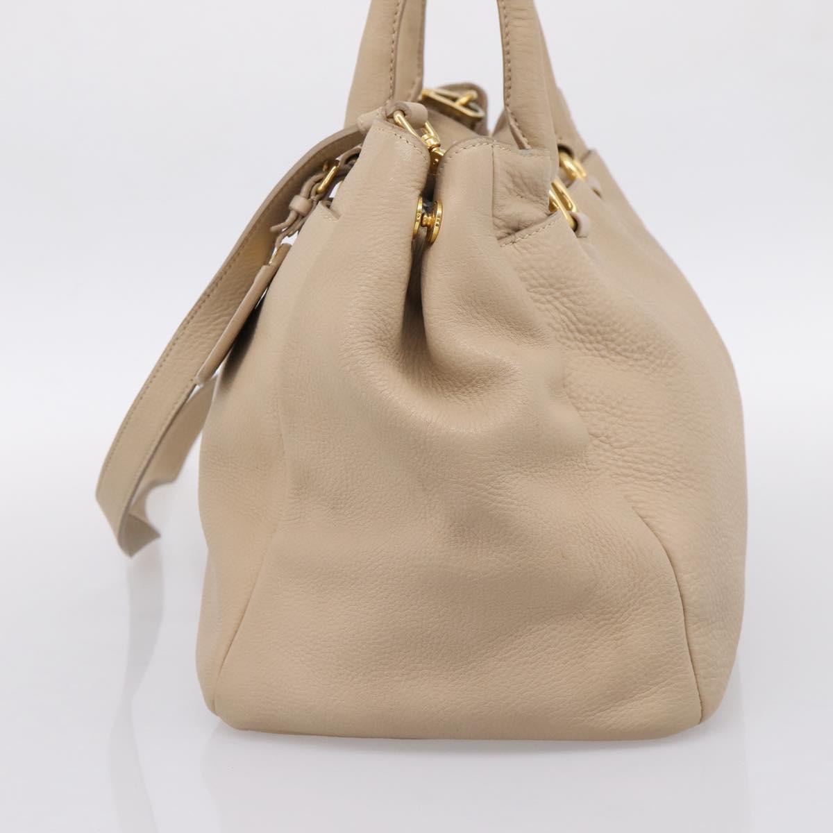 PRADA Hand Bag Vittero Dino Leather 2way Beige Gold Auth 199142V - Jerrillo image 4