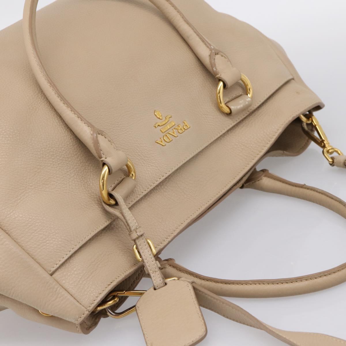 PRADA Hand Bag Vittero Dino Leather 2way Beige Gold Auth 199142V - Jerrillo image 6