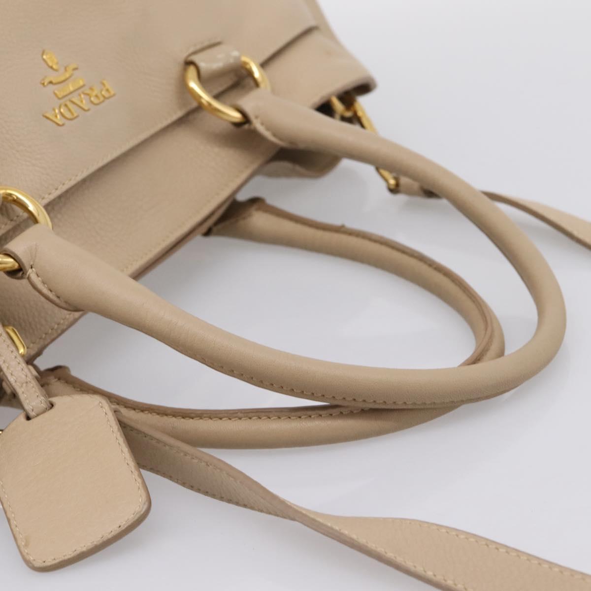 PRADA Hand Bag Vittero Dino Leather 2way Beige Gold Auth 199142V - Jerrillo image 7