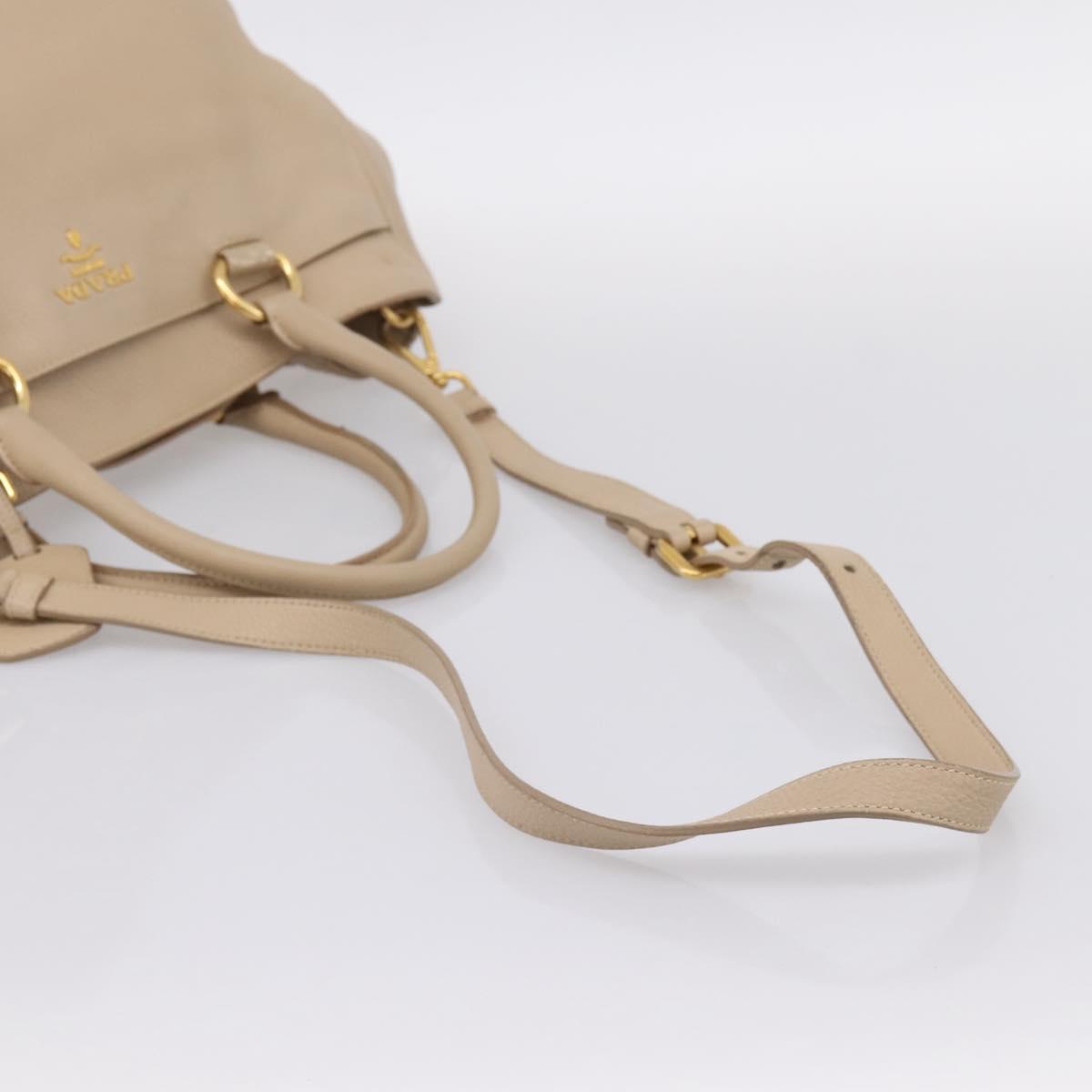 PRADA Hand Bag Vittero Dino Leather 2way Beige Gold Auth 199142V - Jerrillo image 8