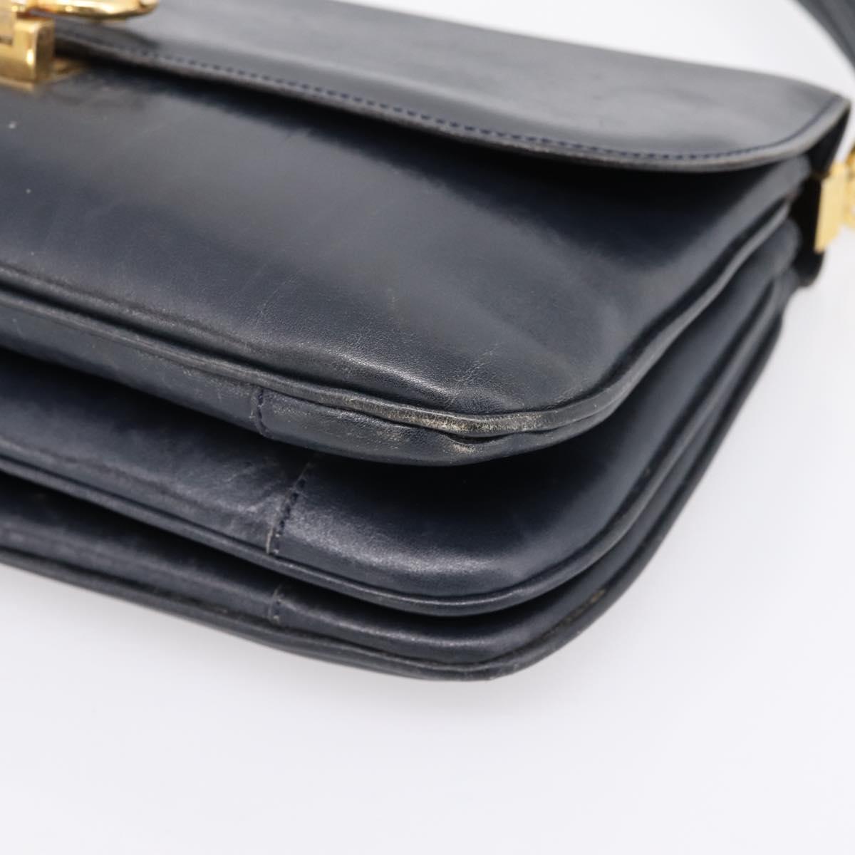 CELINE Horse Carriage Shoulder Bag Leather Navy Gold Auth 199215 - Jerrillo image 9