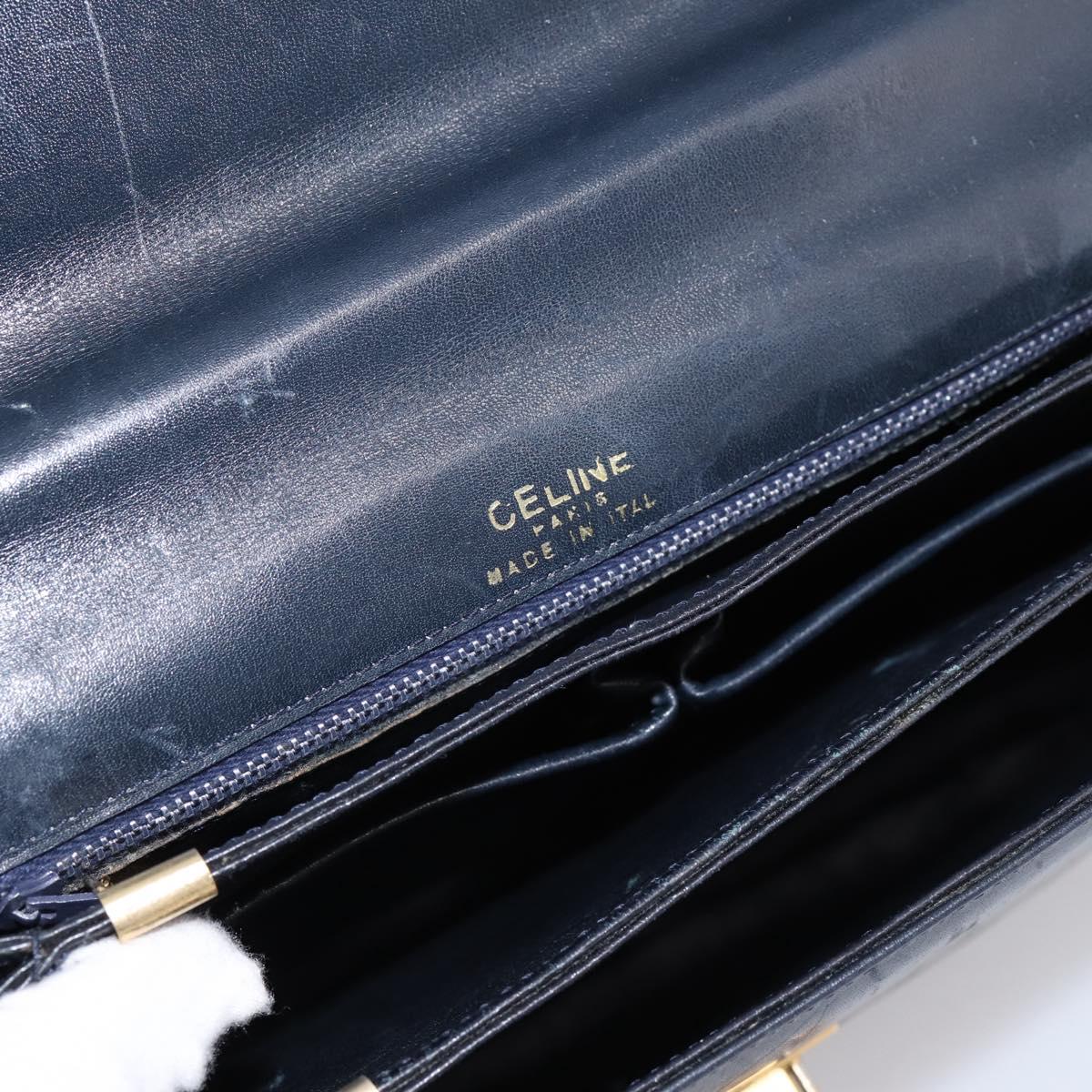 CELINE Horse Carriage Shoulder Bag Leather Navy Gold Auth 199215 - Jerrillo image 10