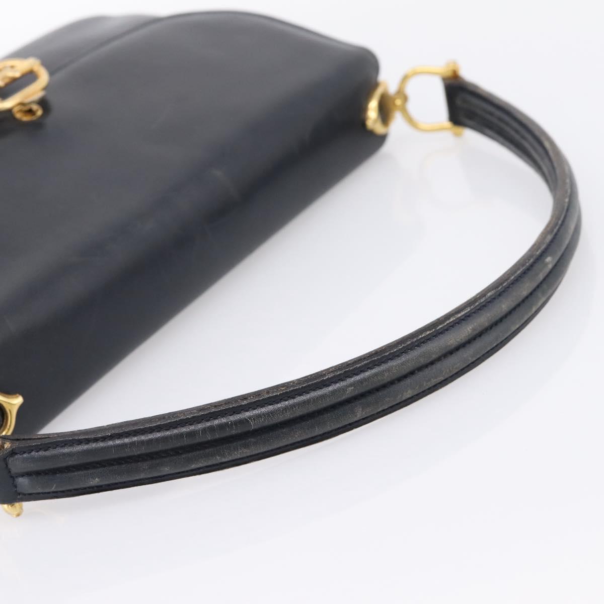 CELINE Horse Carriage Shoulder Bag Leather Navy Gold Auth 199215 - Jerrillo image 7