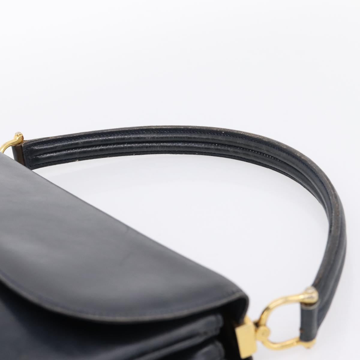 CELINE Horse Carriage Shoulder Bag Leather Navy Gold Auth 199215 - Jerrillo image 8