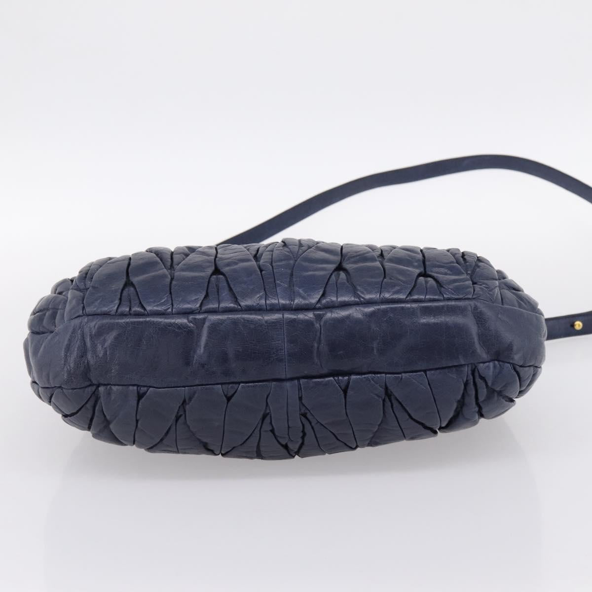 Miu Miu Matelasse Hand Bag Leather 2way Navy Gold Auth 199410V - Jerrillo image 5