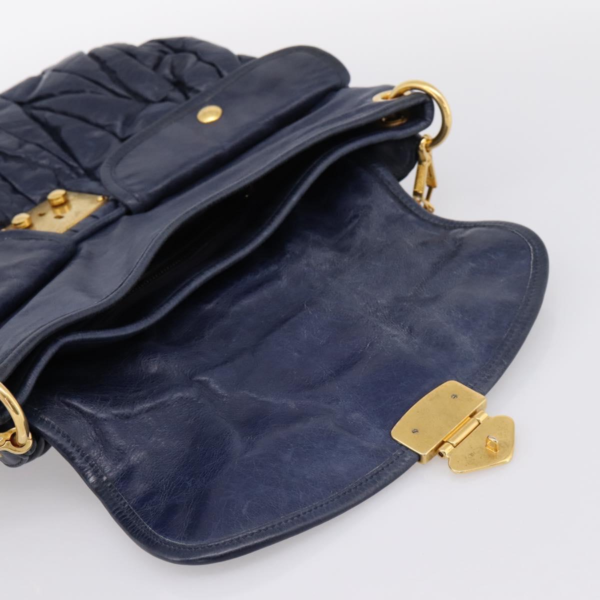 Miu Miu Matelasse Hand Bag Leather 2way Navy Gold Auth 199410V - Jerrillo image 9