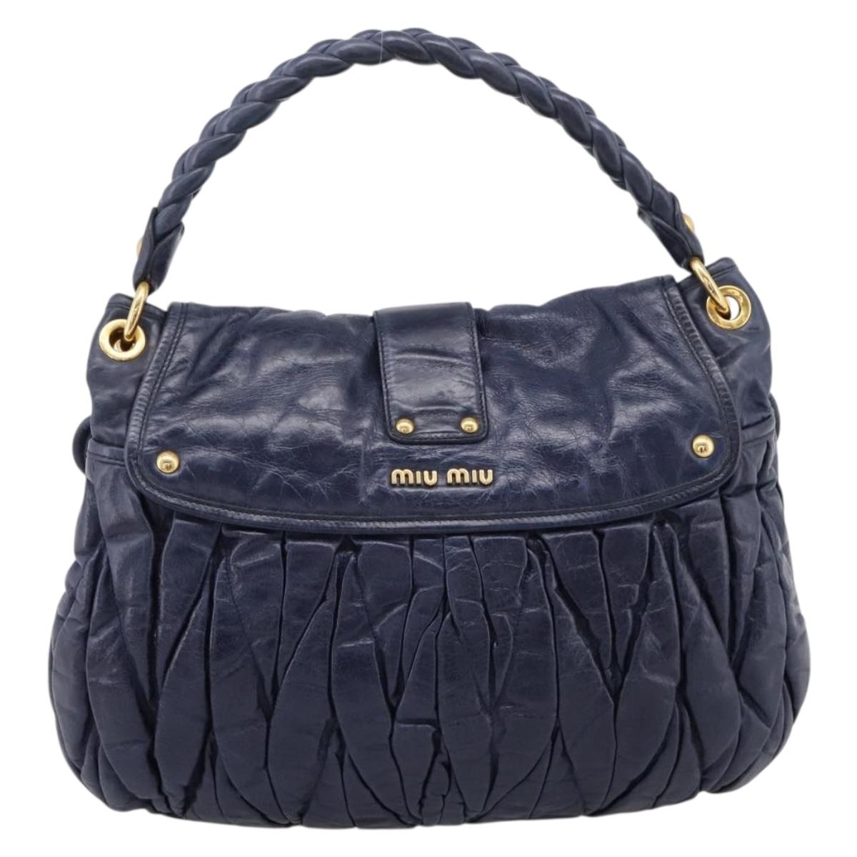 Miu Miu Matelasse Hand Bag Leather 2way Navy Gold Auth 199410V - Jerrillo image 2