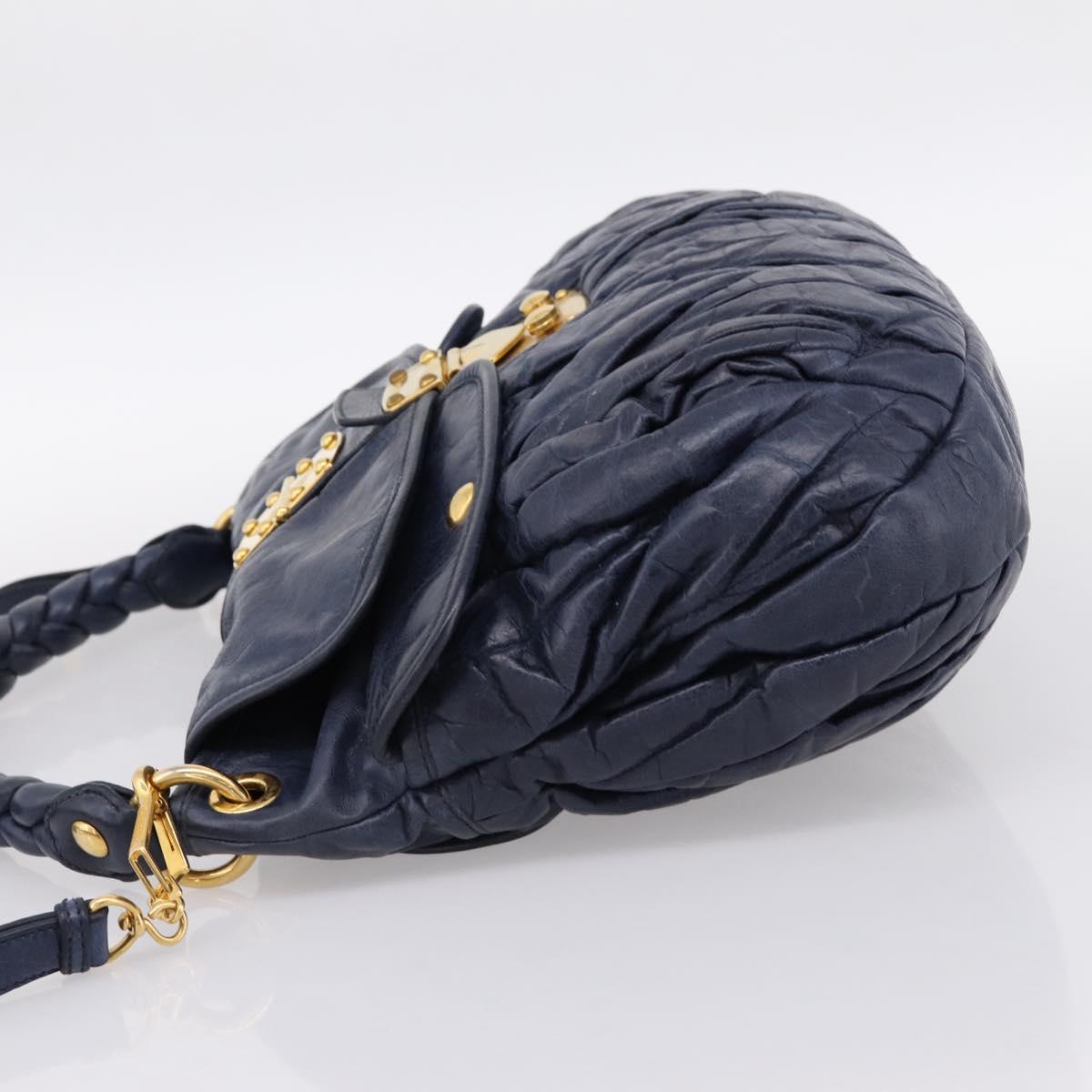 Miu Miu Matelasse Hand Bag Leather 2way Navy Gold Auth 199410V - Jerrillo image 3