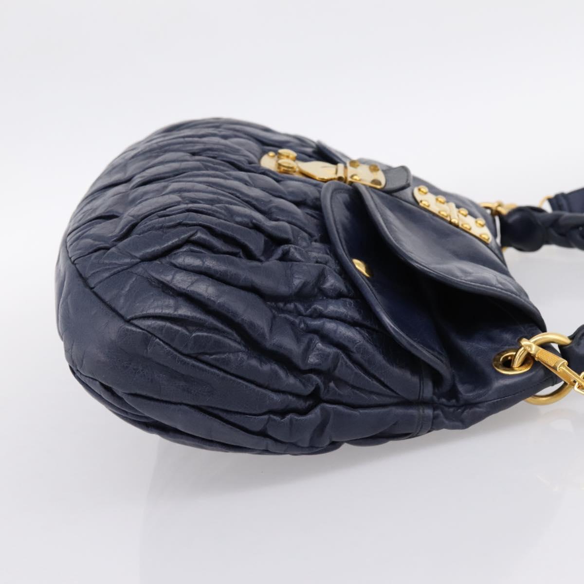 Miu Miu Matelasse Hand Bag Leather 2way Navy Gold Auth 199410V - Jerrillo image 4