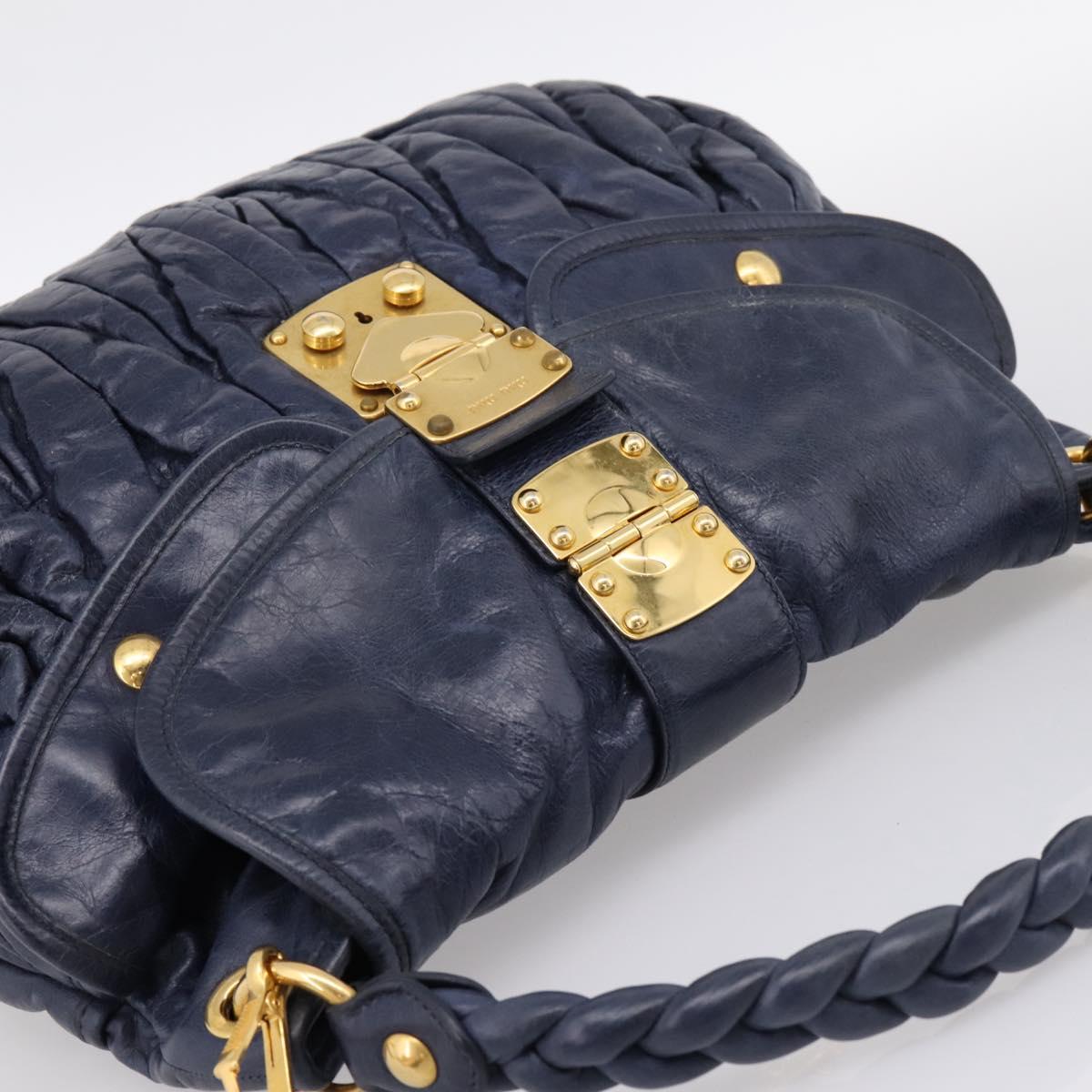 Miu Miu Matelasse Hand Bag Leather 2way Navy Gold Auth 199410V - Jerrillo image 6