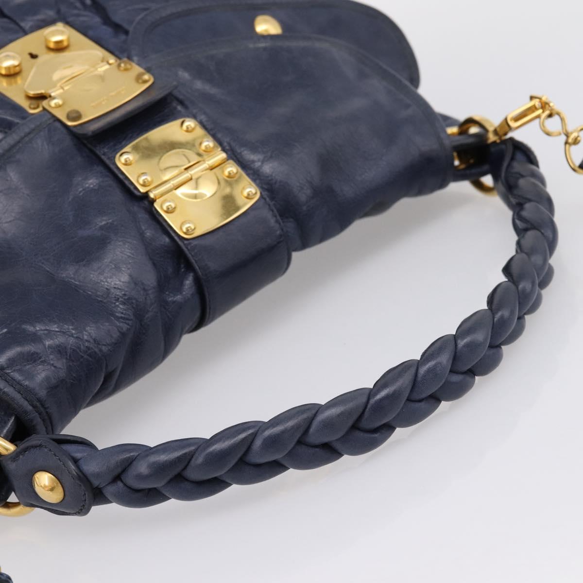 Miu Miu Matelasse Hand Bag Leather 2way Navy Gold Auth 199410V - Jerrillo image 7