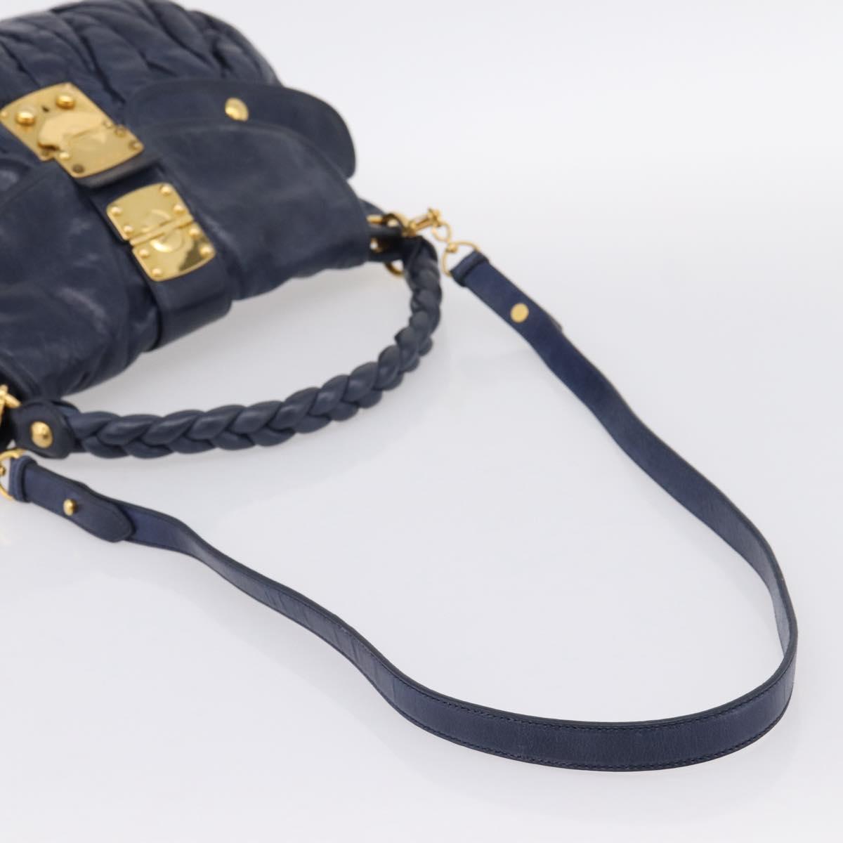 Miu Miu Matelasse Hand Bag Leather 2way Navy Gold Auth 199410V - Jerrillo image 8