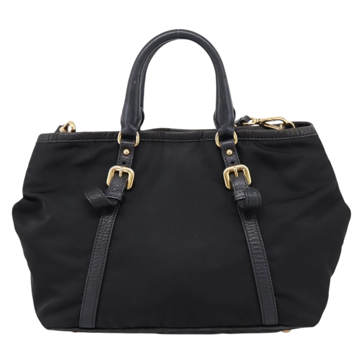 PRADA Hand Bag Nylon Leather 2way Black Gold Auth 199485A - Jerrillo image 2