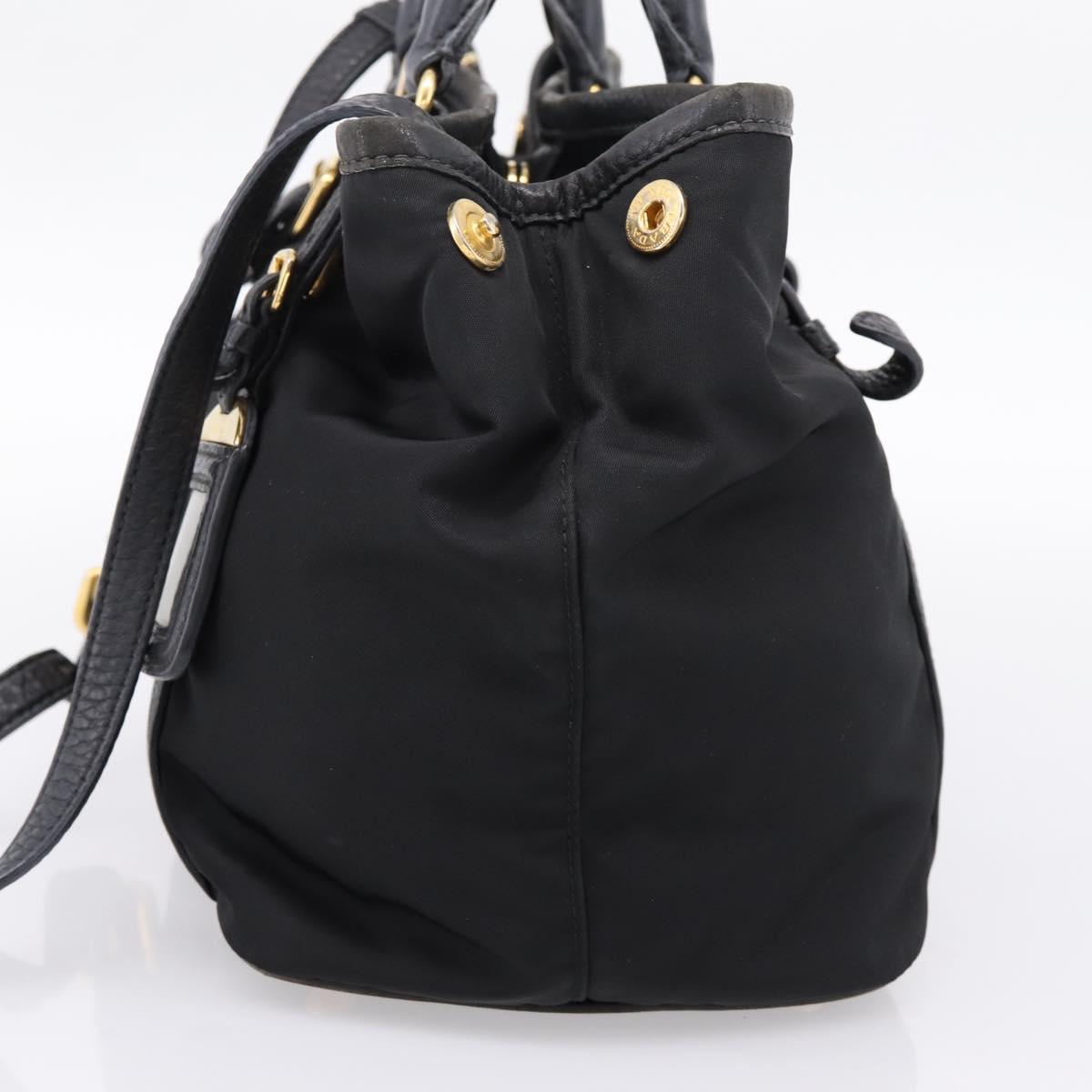 PRADA Hand Bag Nylon Leather 2way Black Gold Auth 199485A - Jerrillo image 4