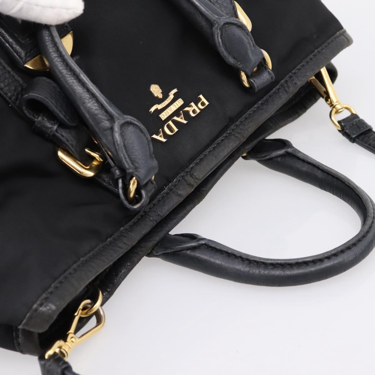 PRADA Hand Bag Nylon Leather 2way Black Gold Auth 199485A - Jerrillo image 6