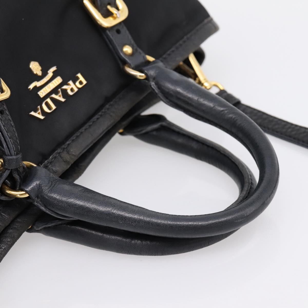 PRADA Hand Bag Nylon Leather 2way Black Gold Auth 199485A - Jerrillo image 7
