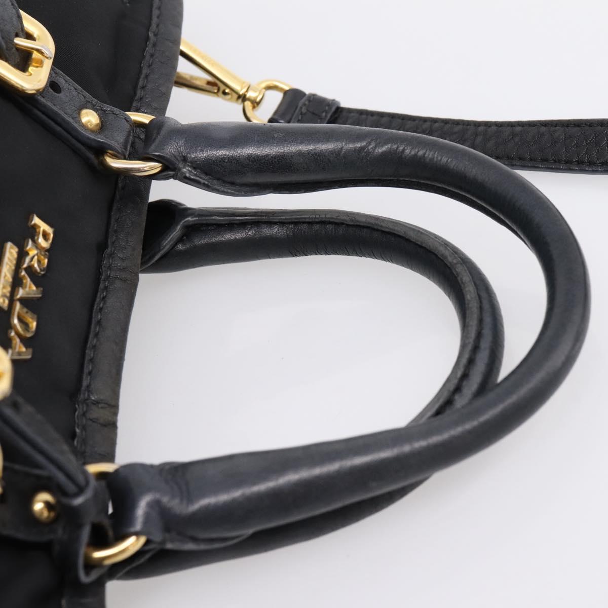 PRADA Hand Bag Nylon Leather 2way Black Gold Auth 199485A - Jerrillo image 8
