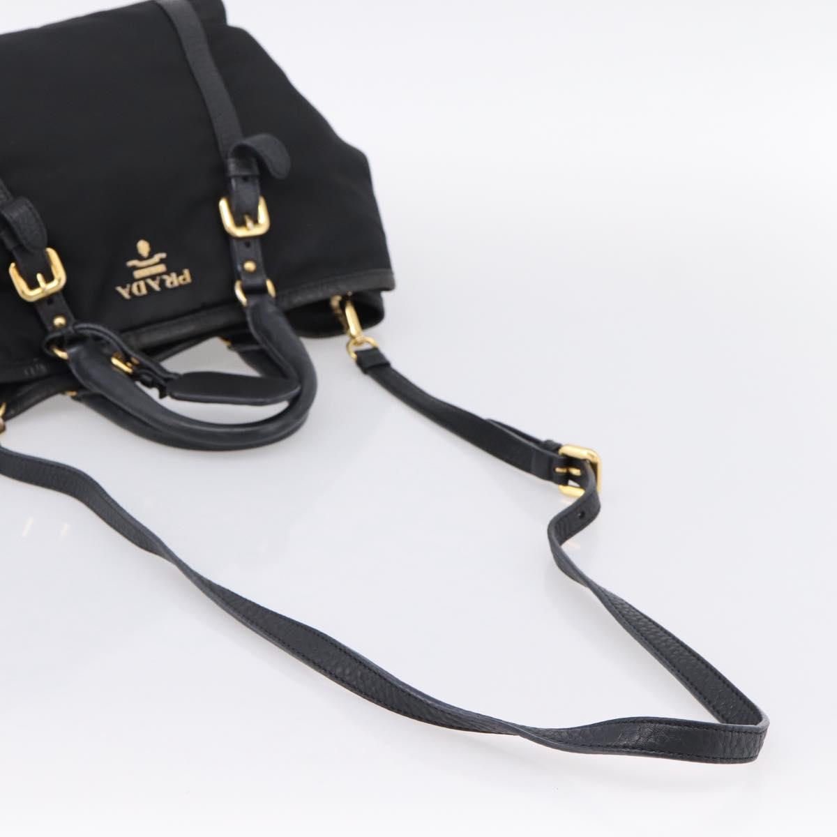 PRADA Hand Bag Nylon Leather 2way Black Gold Auth 199485A - Jerrillo image 9