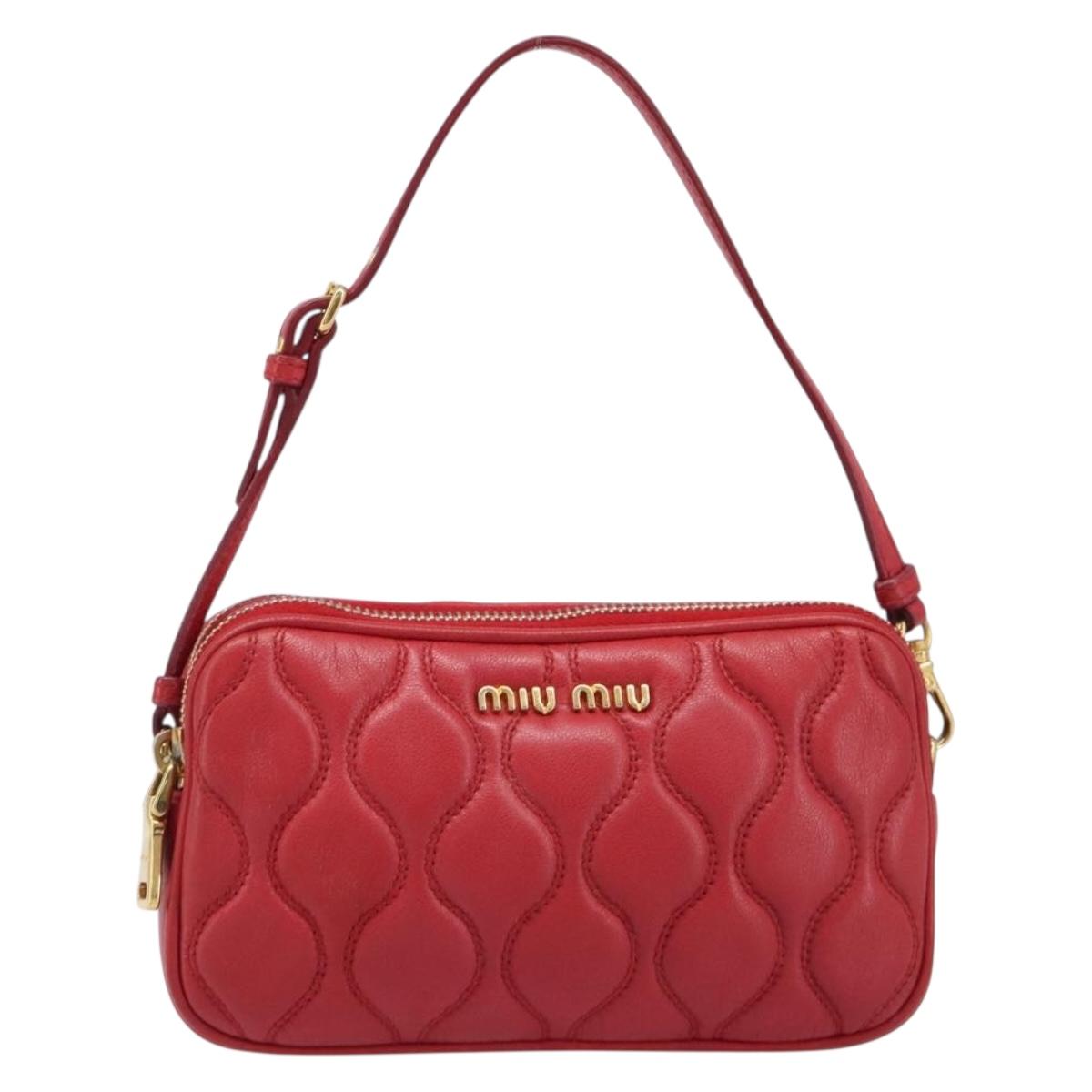 Miu Miu Pouch Leather Red Gold Tone Auth 200834V - Jerrillo image 2