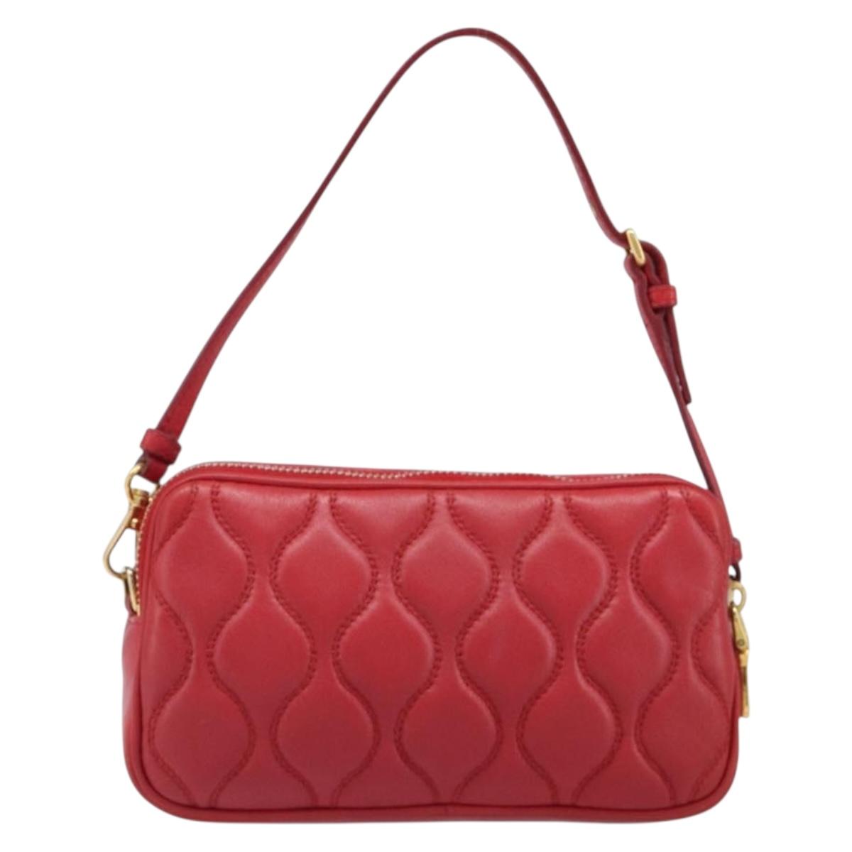 Miu Miu Pouch Leather Red Gold Tone Auth 200834V - Jerrillo image 3