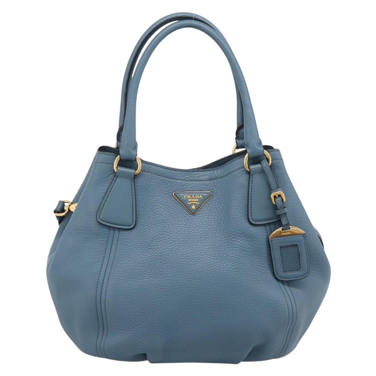 PRADA Hand Bag Leather 2way Light Blue Gold Tone Auth 202074V - Jerrillo image 2