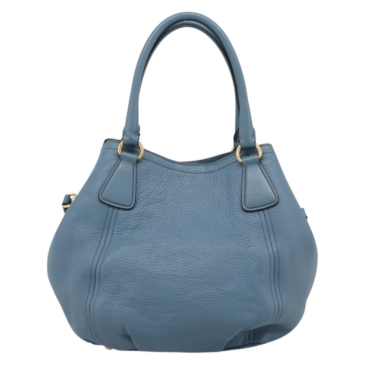 PRADA Hand Bag Leather 2way Light Blue Gold Tone Auth 202074V - Jerrillo image 3