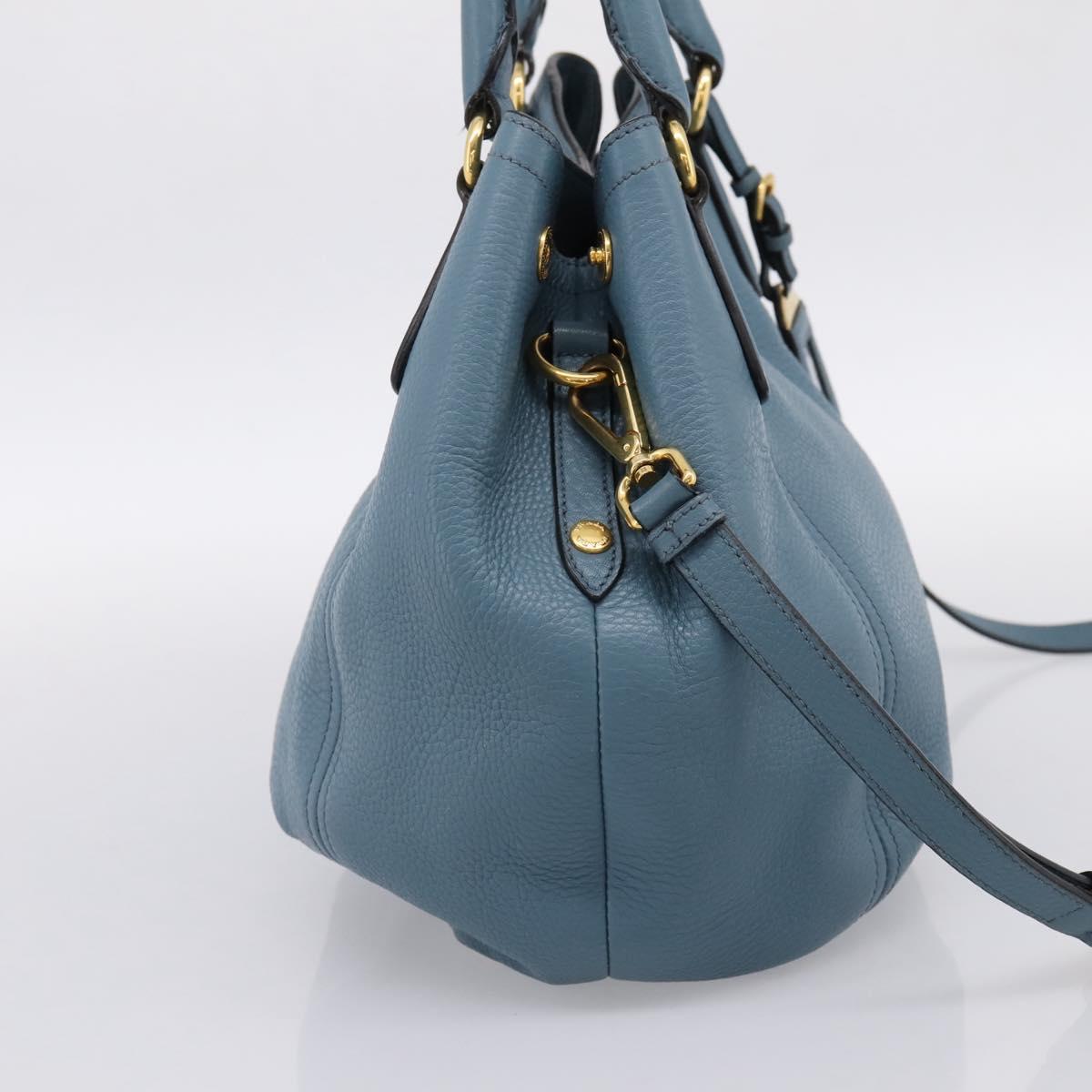 PRADA Hand Bag Leather 2way Light Blue Gold Tone Auth 202074V - Jerrillo image 4