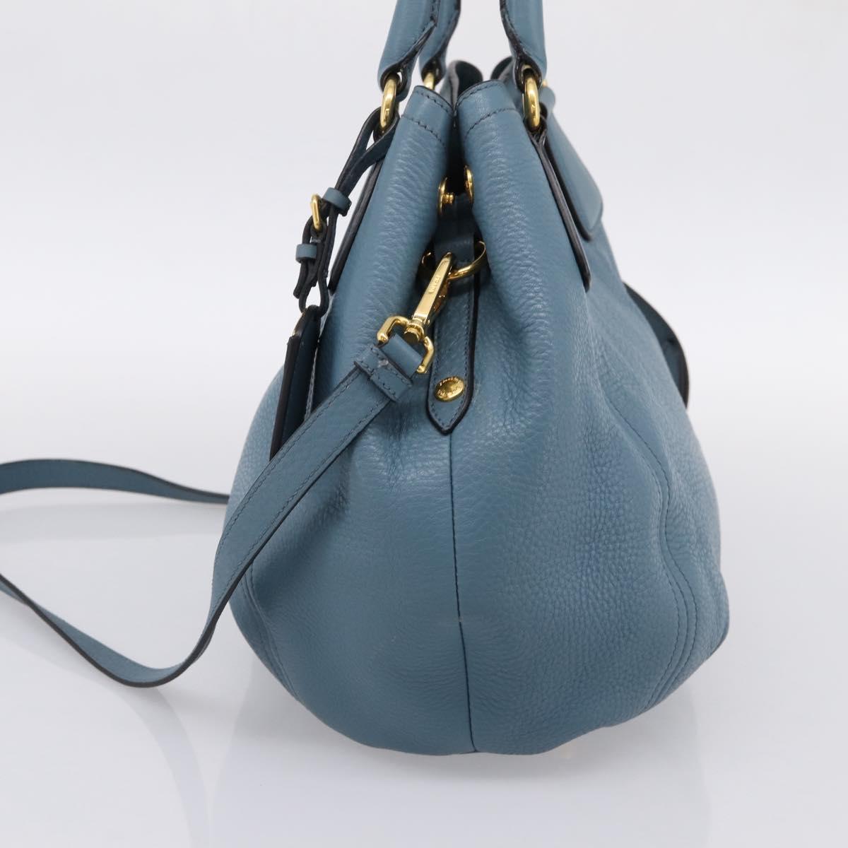 PRADA Hand Bag Leather 2way Light Blue Gold Tone Auth 202074V - Jerrillo image 5