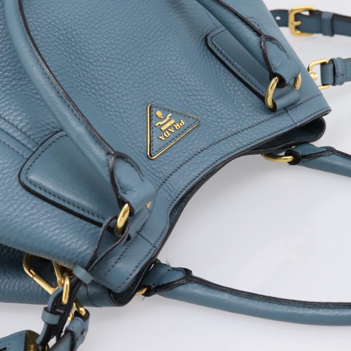 PRADA Hand Bag Leather 2way Light Blue Gold Tone Auth 202074V - Jerrillo image 6