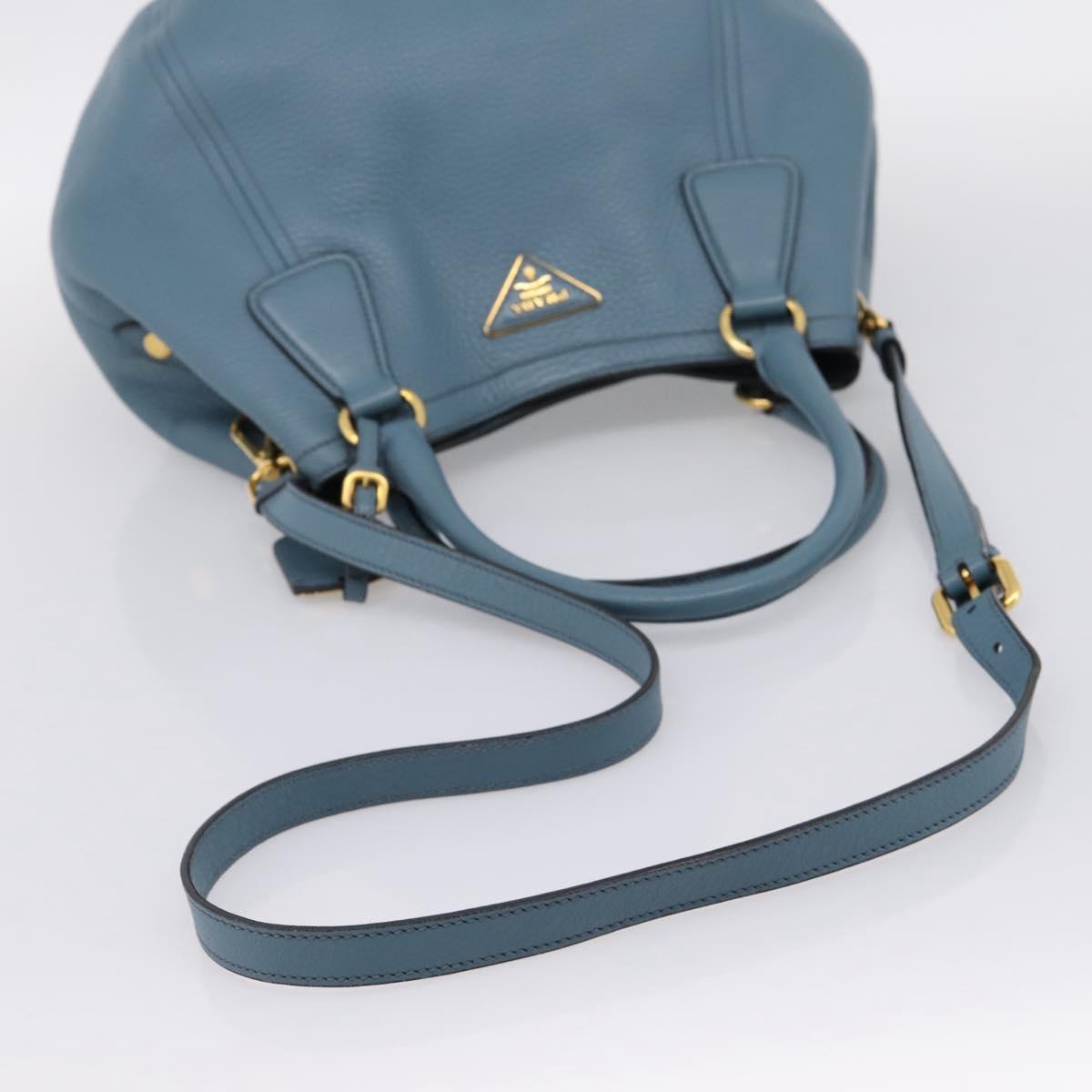 PRADA Hand Bag Leather 2way Light Blue Gold Tone Auth 202074V - Jerrillo image 9