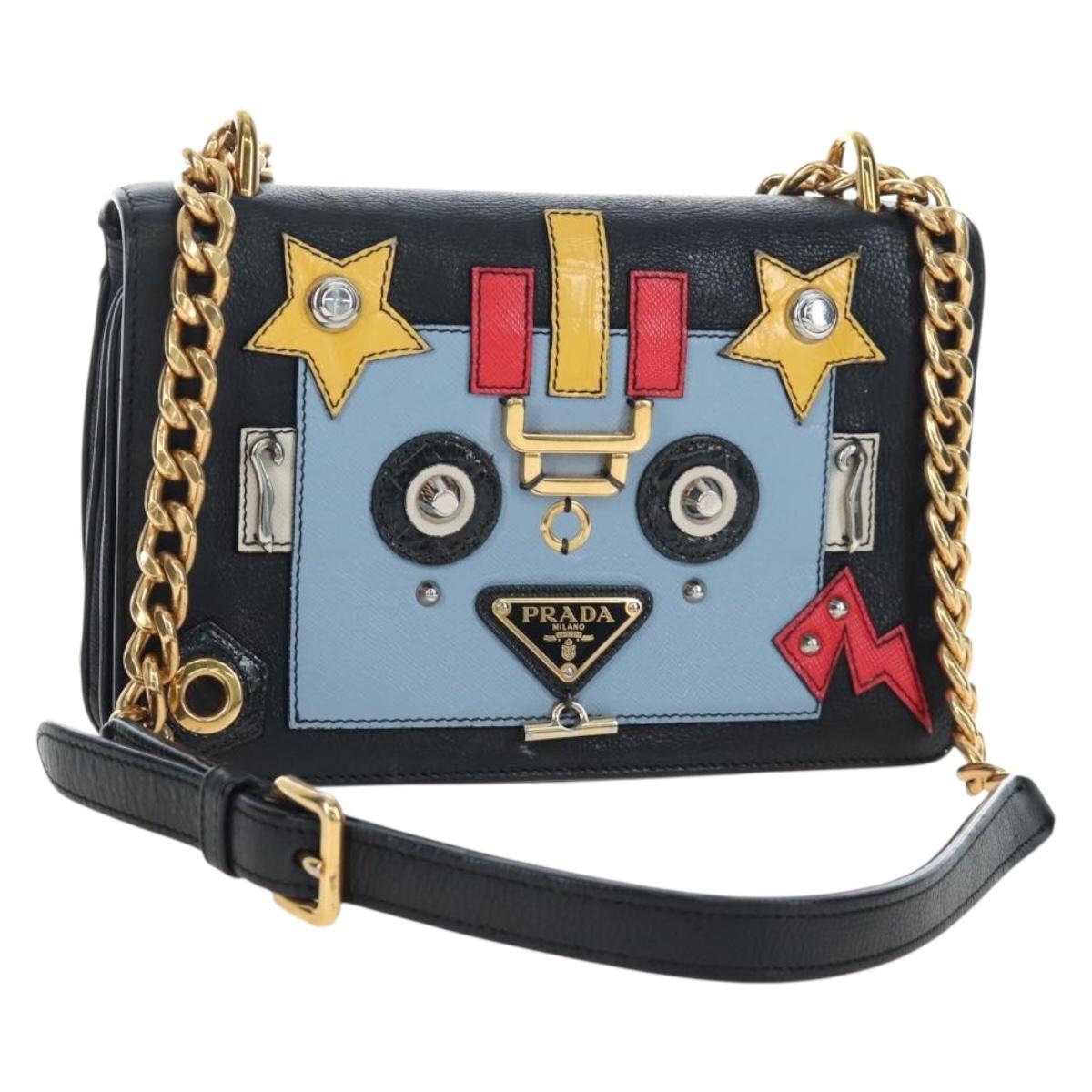 PRADA Chain Shoulder Bag Leather Black Gold Auth 202514M - Jerrillo