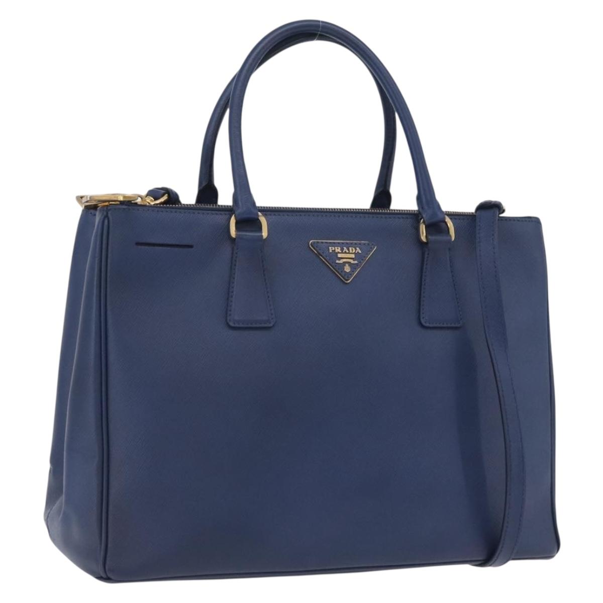 PRADA Galleria Hand Bag Saffiano 2way Blue Gold Auth 203895A - Jerrillo