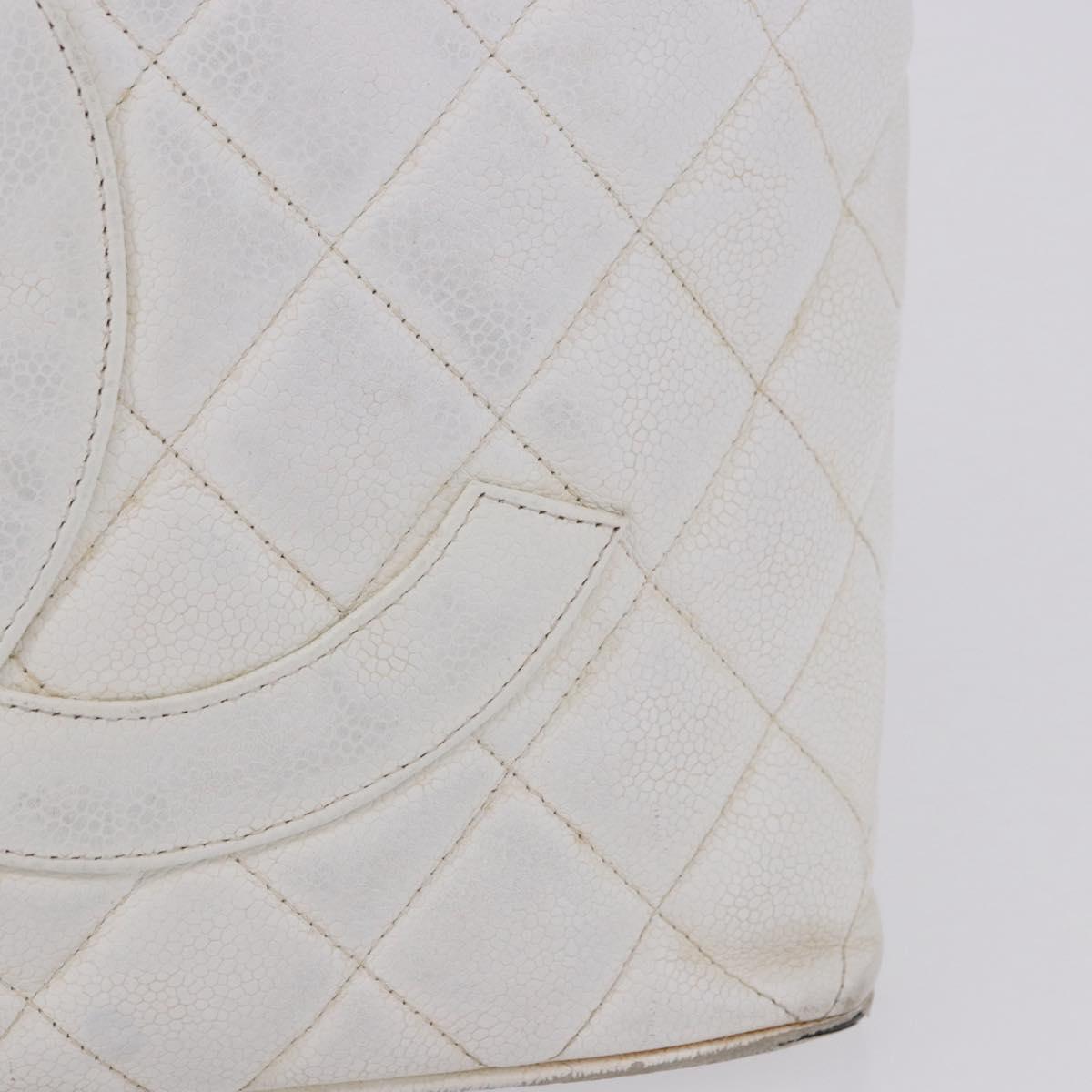 CHANEL Tote Bag Caviar Skin Standard White Silver CC Auth 204728 - Jerrillo image 3