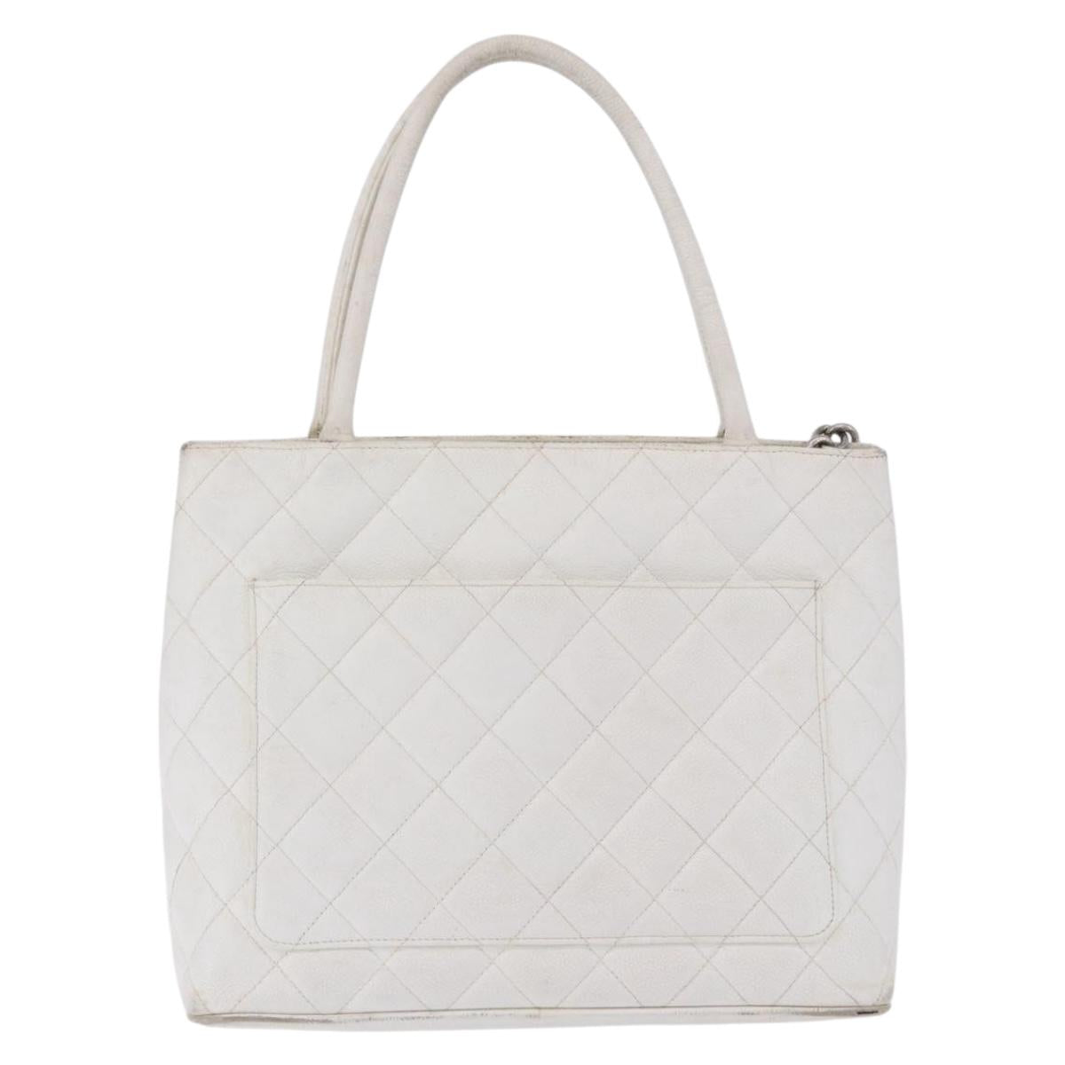 CHANEL Tote Bag Caviar Skin Standard White Silver CC Auth 204728 - Jerrillo image 4