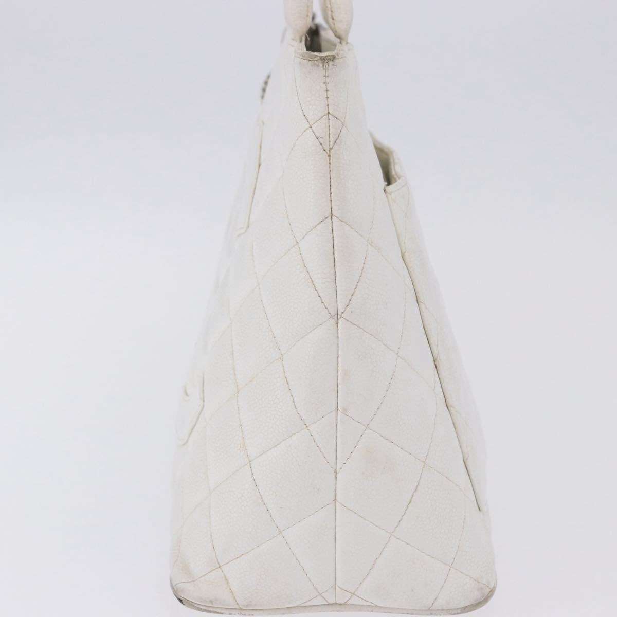CHANEL Tote Bag Caviar Skin Standard White Silver CC Auth 204728 - Jerrillo image 5