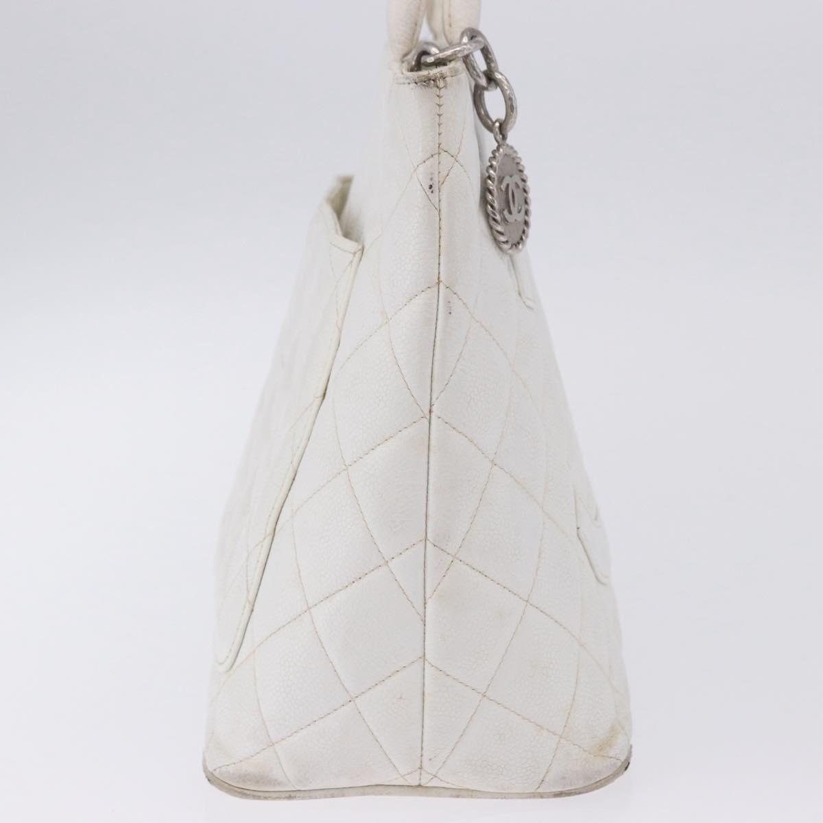 CHANEL Tote Bag Caviar Skin Standard White Silver CC Auth 204728 - Jerrillo image 6