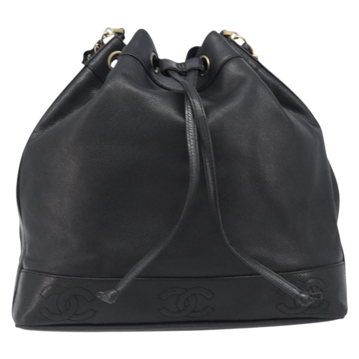 CHANEL Triple COCO Mark Shoulder Bag Caviar Skin Black Gold CC Auth 206050V - Jerrillo image 2