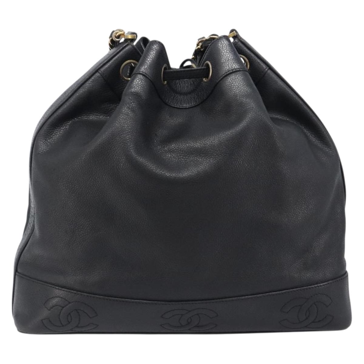 CHANEL Triple COCO Mark Shoulder Bag Caviar Skin Black Gold CC Auth 206050V - Jerrillo image 3