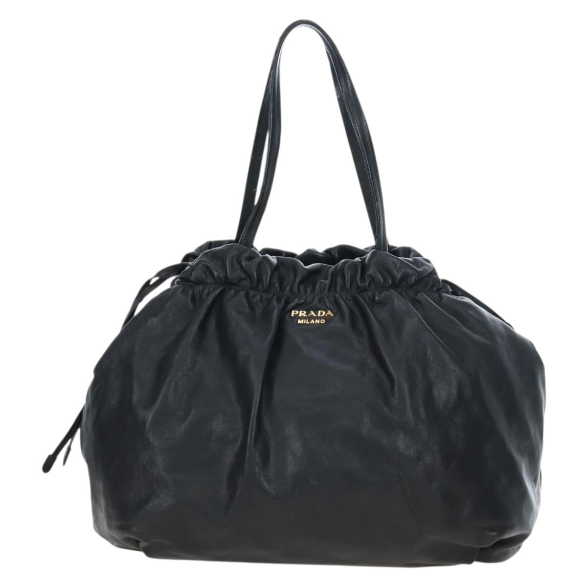 PRADA Side Ribbon Hand Bag Leather Black Gold BR4240 Auth am12234V - Jerrillo image 2