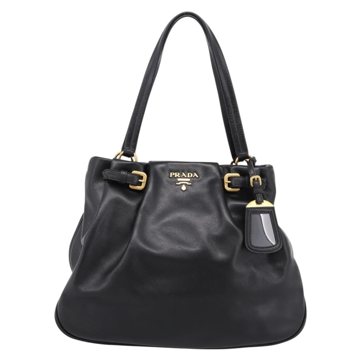 PRADA Tote Bag Calf Skin Black Gold Auth am12245SAM - Jerrillo image 2