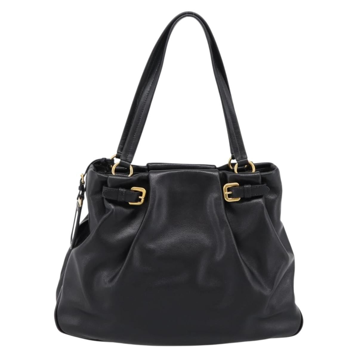 PRADA Tote Bag Calf Skin Black Gold Auth am12245SAM - Jerrillo image 3