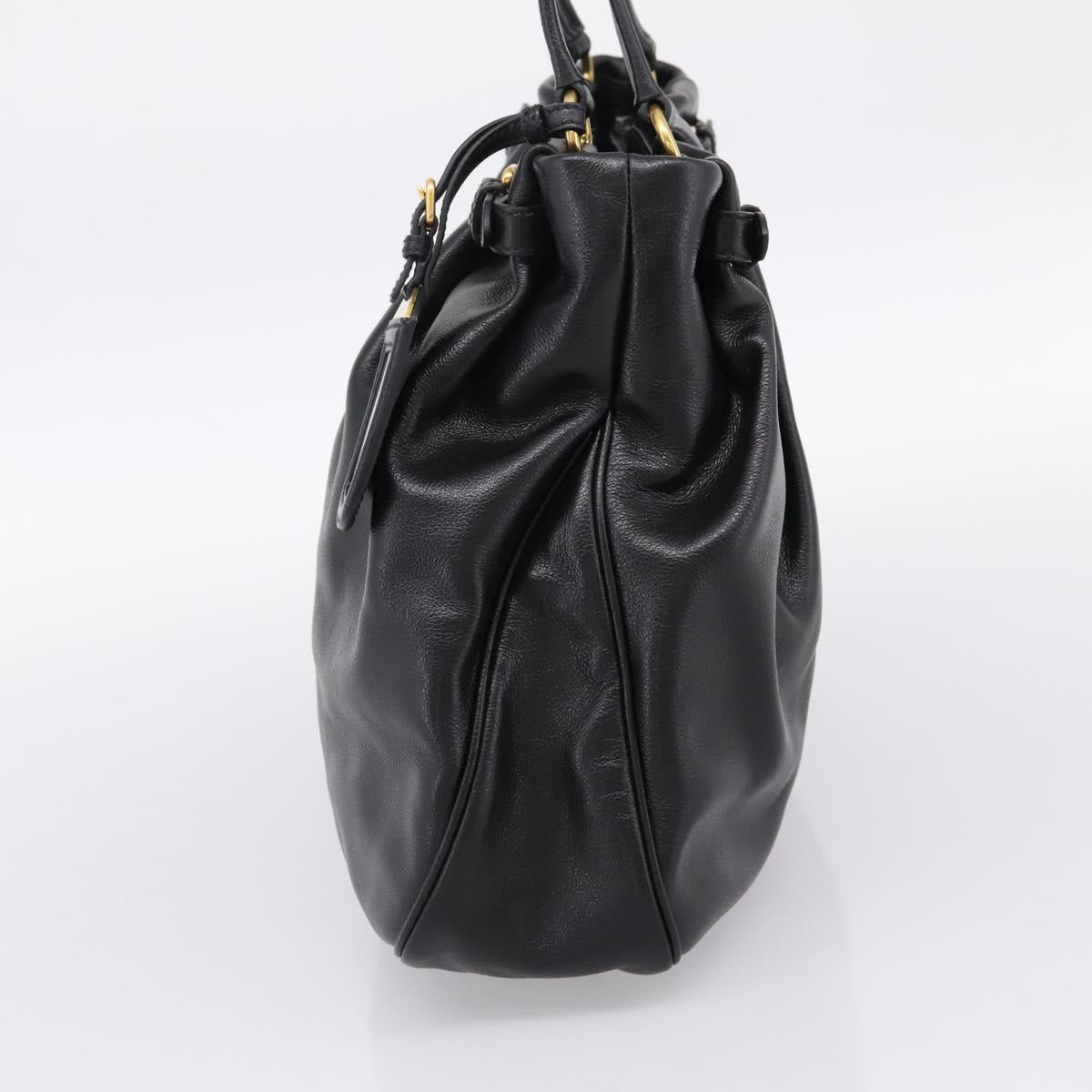 PRADA Tote Bag Calf Skin Black Gold Auth am12245SAM - Jerrillo image 5