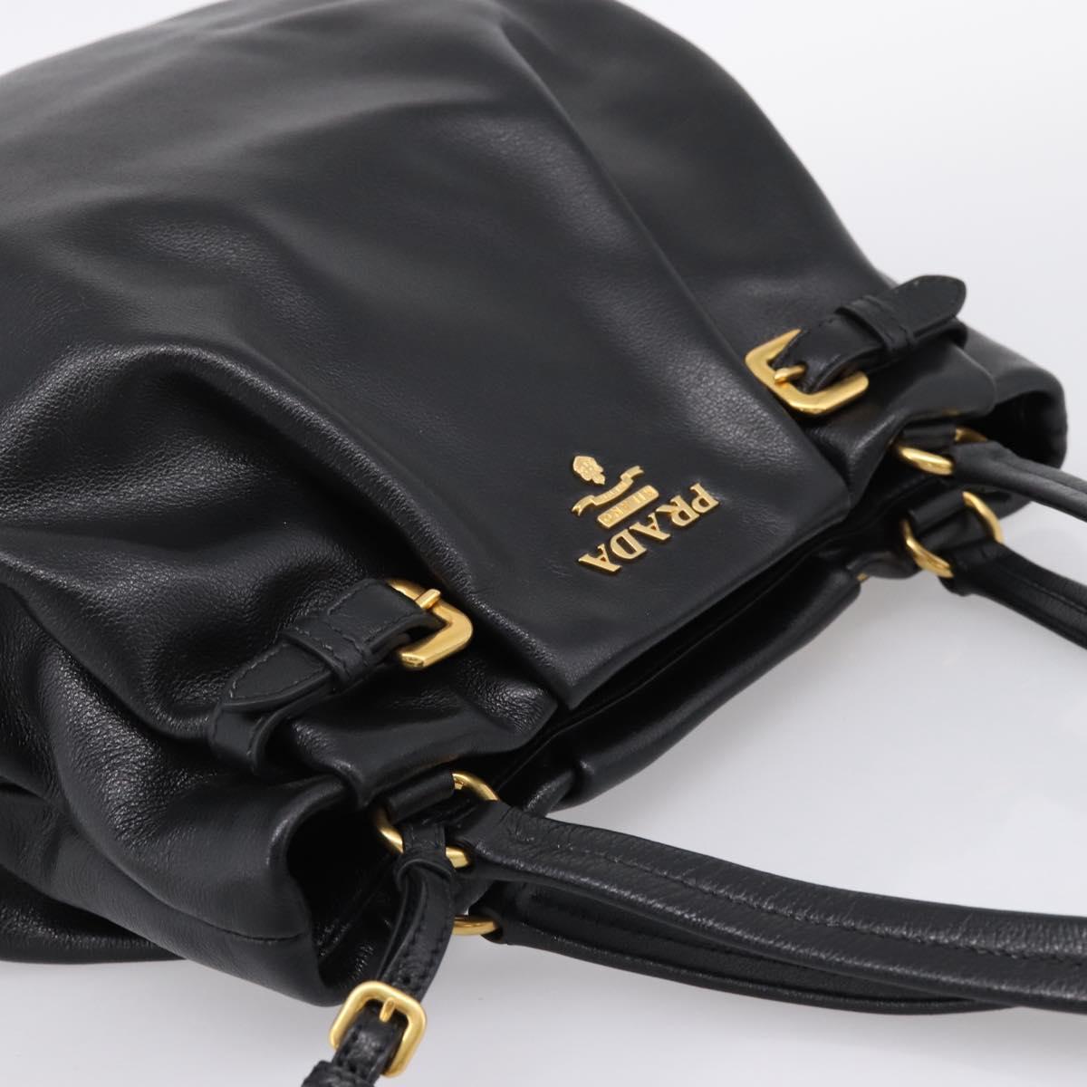 PRADA Tote Bag Calf Skin Black Gold Auth am12245SAM - Jerrillo image 6