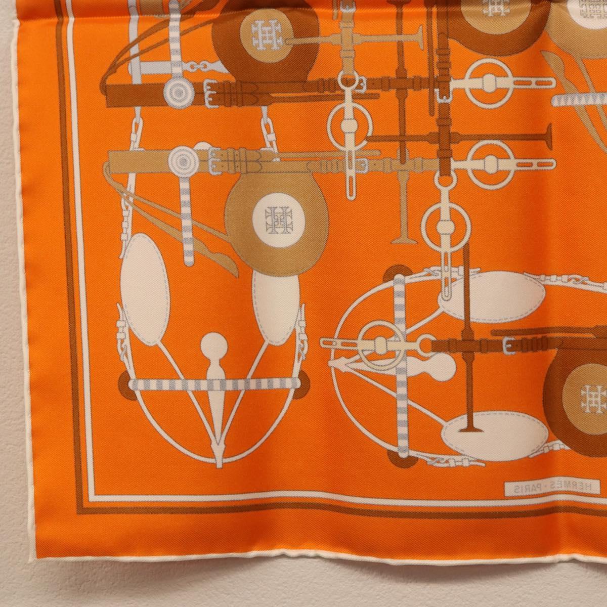 HERMES Carre 40 Scarf Silk "BRIDES ET FRONTAUX" Orange White Auth am12333M - Jerrillo image 10