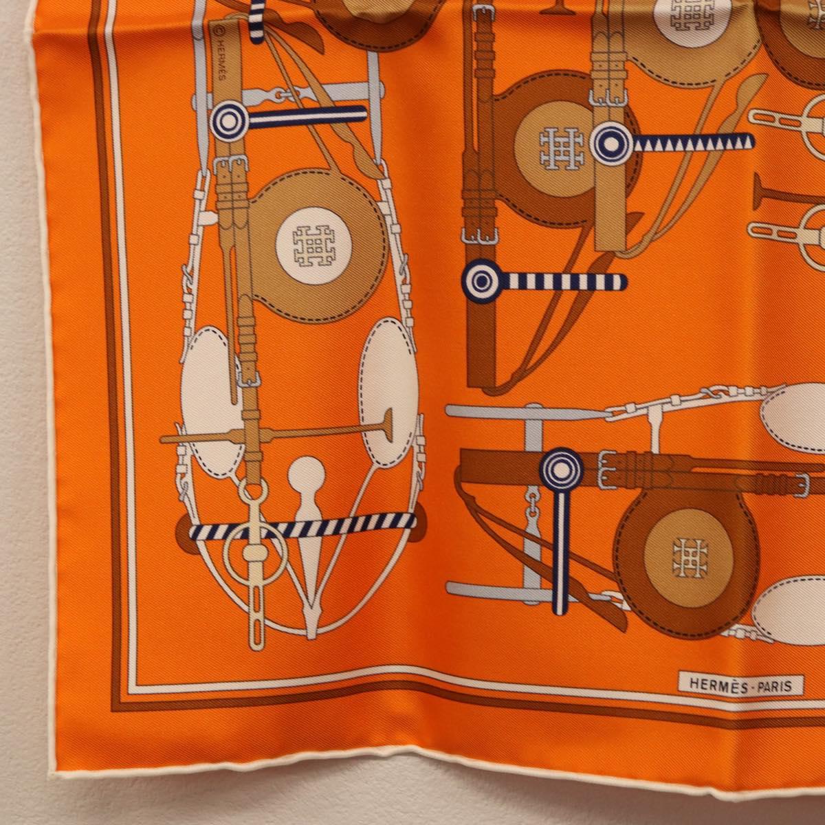 HERMES Carre 40 Scarf Silk "BRIDES ET FRONTAUX" Orange White Auth am12333M - Jerrillo image 4