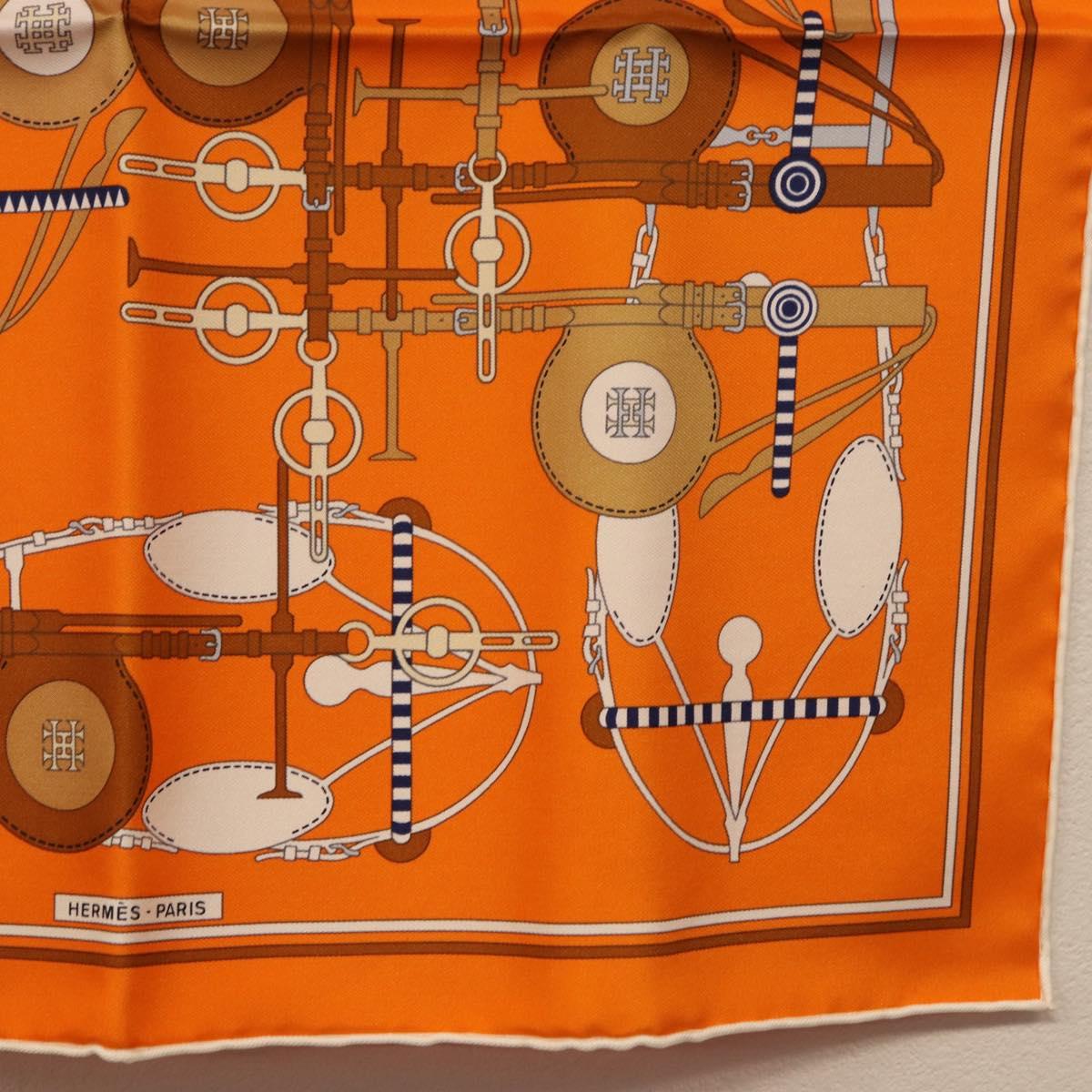 HERMES Carre 40 Scarf Silk "BRIDES ET FRONTAUX" Orange White Auth am12333M - Jerrillo image 5