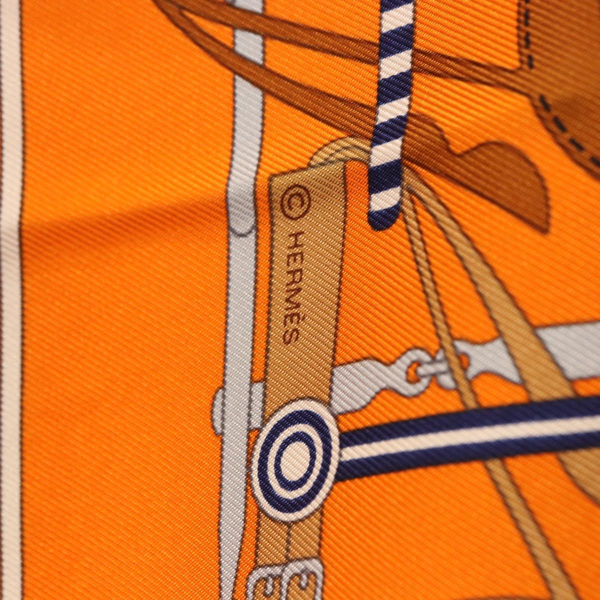 HERMES Carre 40 Scarf Silk "BRIDES ET FRONTAUX" Orange White Auth am12333M - Jerrillo image 6