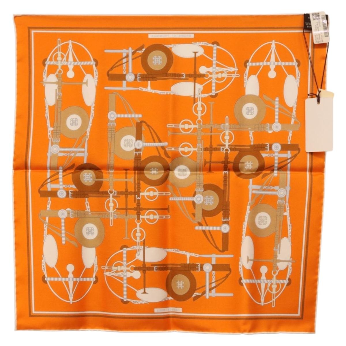 HERMES Carre 40 Scarf Silk "BRIDES ET FRONTAUX" Orange White Auth am12333M - Jerrillo image 7